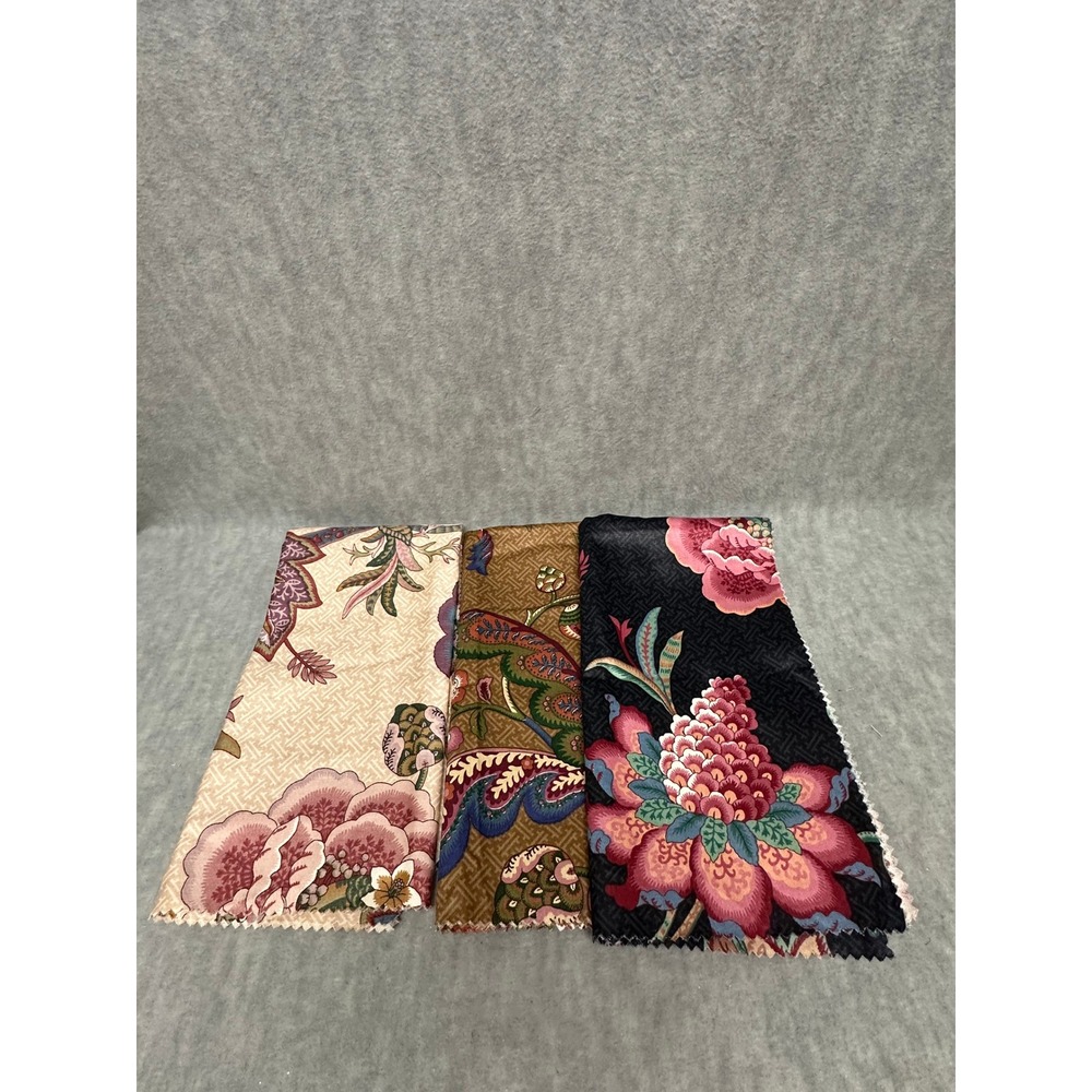 Floral Fabric Remnants 3pc Multicolor New 24" x 25" Pinked Botanical Samples
